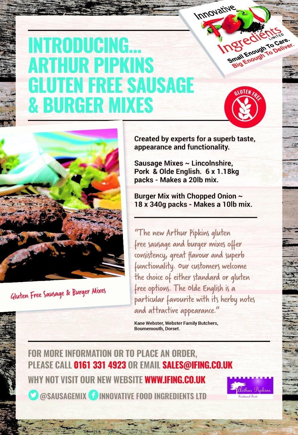 Arthur Pipkins Gluten Free Sausage Mixes and Burger Mixes