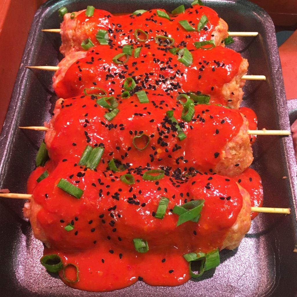Thai Style Sweet Chilli Pork Skewers using Bangkok and Sriracha Style Sauce, on display at Williams and Sons Butchers in Wadebridge
