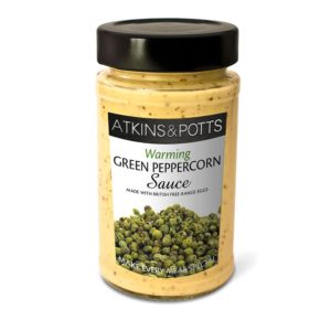 Previous pack design of Atkins & Potts Green Peppercorn Sauce