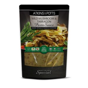 Previous pack design of Atkins & Potts Wild Mushroom & Tarragon Pasta Sauce