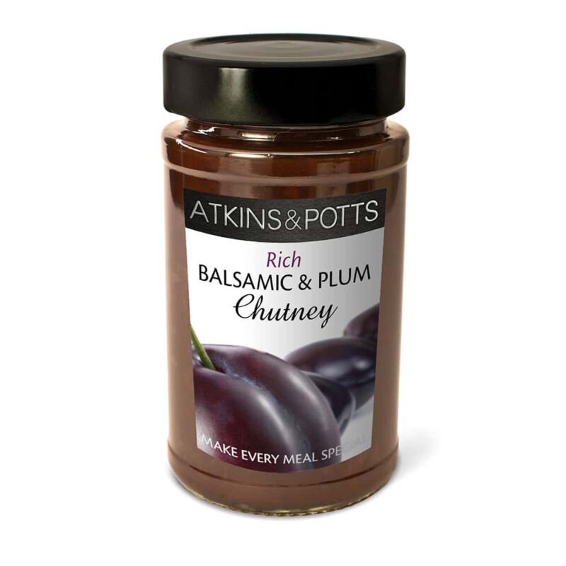 Previous pack design of Atkins & Potts Balsamic and Plum Chutney