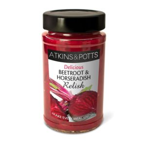 Previous pack design of Atkins & Potts Beetroot and Horseradish Relish