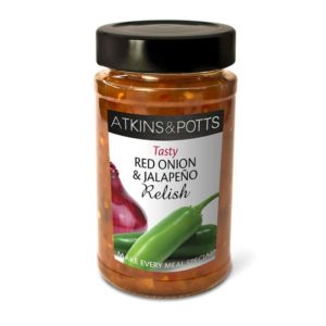 Previous pack design of Atkins & Potts Red Onion and Jalapeño Relish