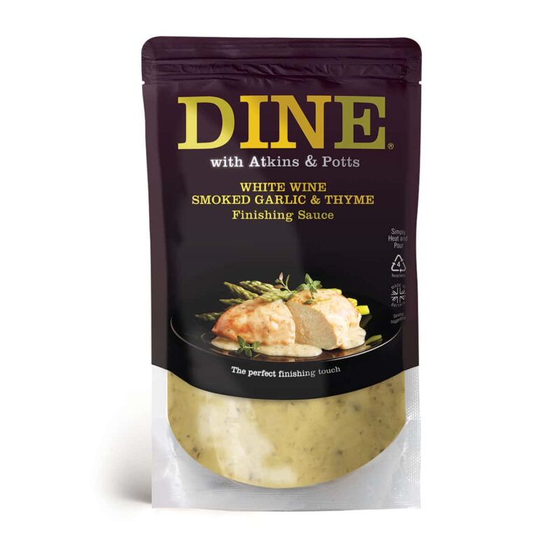 DINE IN with Atkins & Potts White Wine, Smoked Garlic & Thyme Sauce