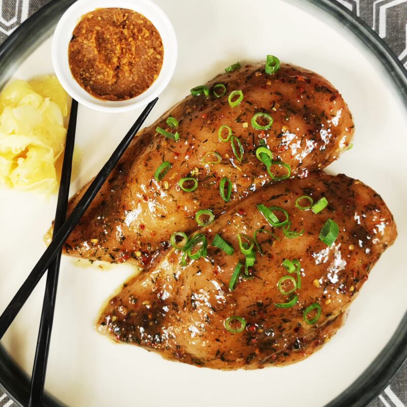 AVO Lafiness Japanese Style Red Miso Butchers' Marinade on Chicken Breasts