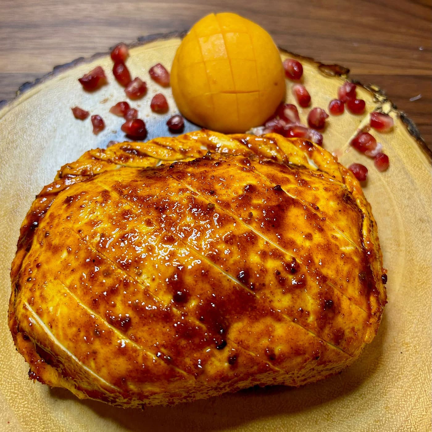 BBQ Maple Chicken, Bacon, Apricot & Pomegranate en Croute
