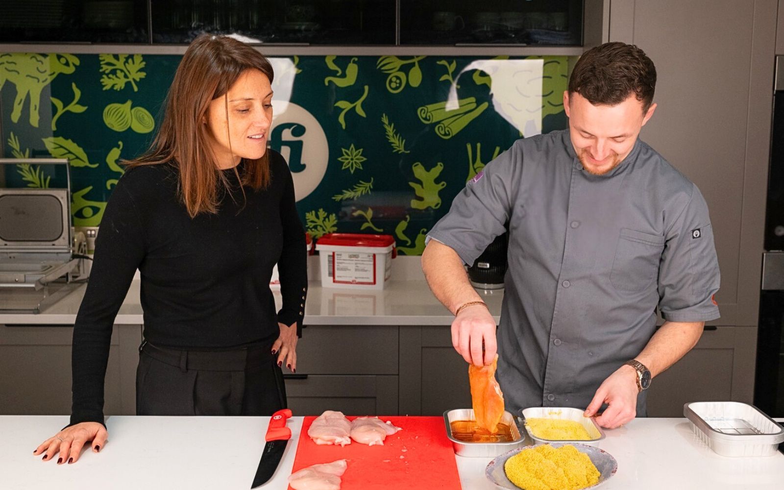 Chantelle Brennand and Peter Rushforth, demonstrating key seasonal flavour concepts in IFI’s demonstration kitchen.