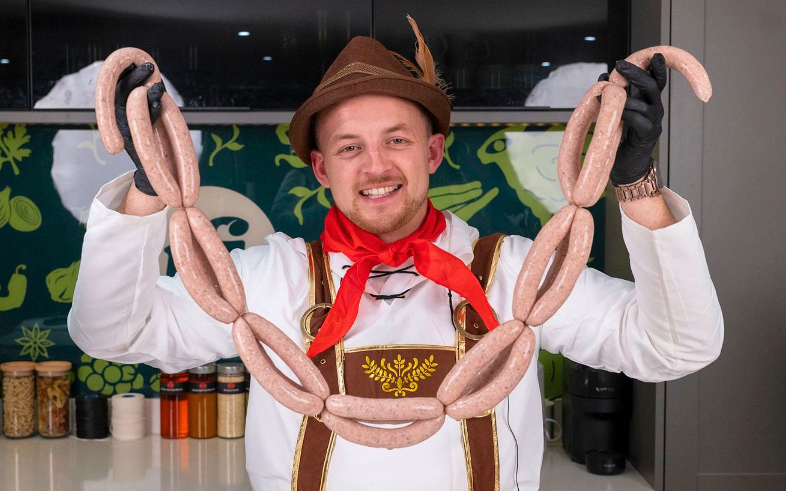 Peter Rushforth with an Oktoberfest classic - Bratwurst Sausage
