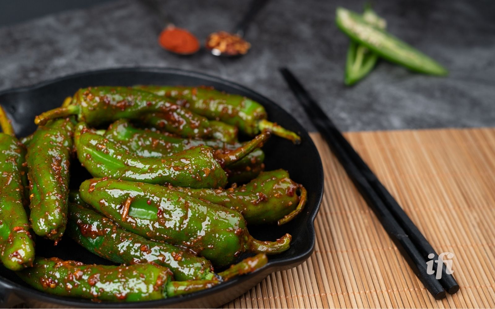 Padrón peppers coated in fermented chilli marinade
